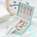 Portable Leather Jewelry Storage Box Organizer Tray for Earrings Necklace Rings