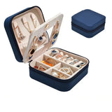 Portable Leather Zipper Jewelry Storage Box With Mirror Travel Jewelry Case