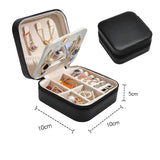 Portable Leather Zipper Jewelry Storage Box With Mirror Travel Jewelry Case