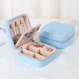 Portable Leather Zipper Jewelry Storage Box With Mirror Travel Jewelry Case
