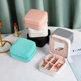 Portable Leather Zipper Jewelry Storage Box With Mirror Travel Jewelry Case