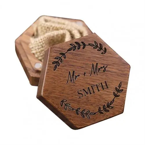 Hexagon Jewelry Box Fine Texture Wood Ring Case