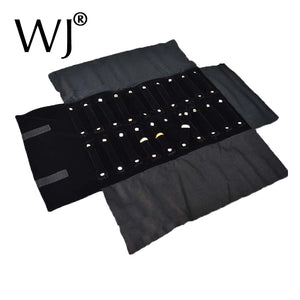 Portable Jewelry Roll Bag Ring Display Stand Holder Velvet