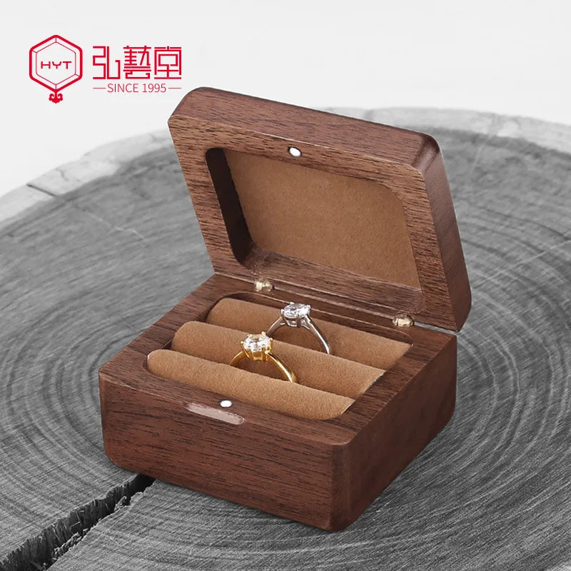 Portable Rosewood Ring Necklace Storage Box Walnut Box