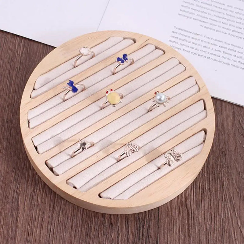 Portable Round Flat Jewelry Box Ring Display Tray Organizer