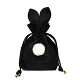 Silk Rabbit Ear Drawstring Women's Cosmetic Bag with Fur Ball