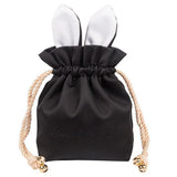 Silk Rabbit Ear Drawstring Women's Cosmetic Bag with Fur Ball