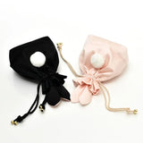 Silk Rabbit Ear Drawstring Women's Cosmetic Bag with Fur Ball