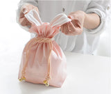 Silk Rabbit Ear Drawstring Women's Cosmetic Bag with Fur Ball