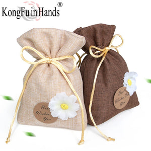 Sunflower Pattern Jute Burlap Bag for Jewelry Display and Snack Storage