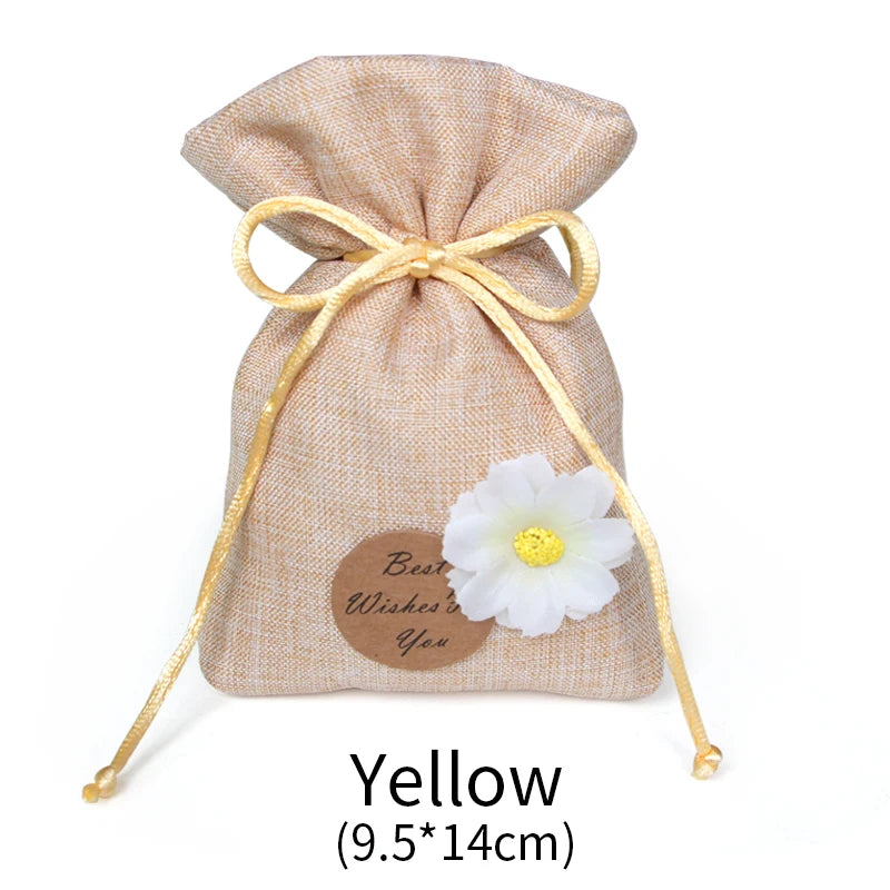 Sunflower Pattern Jute Burlap Bag for Jewelry Display and Snack Storage