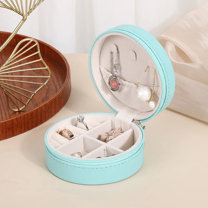 Portable Travel Jewelry Case Round Box