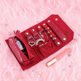 Portable Jewelry Organizer Roll PU Leather Storage Pouch