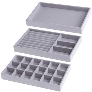 Portable Velvet DIY Jewelry Tray Display Box Ring Bracelet Drawer Storage Case