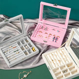 Velvet Jewelry Boxes with Glass Cover Organizer Earring Storage