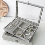 Velvet Jewelry Boxes with Glass Cover Organizer Earring Storage