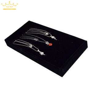 Portable Velvet Jewelry Necklace Display Tray for Pendant Chain Storage Box