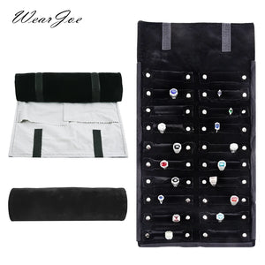 Portable Velvet Jewelry Ring Travel Organizer Foldable Roll Bag