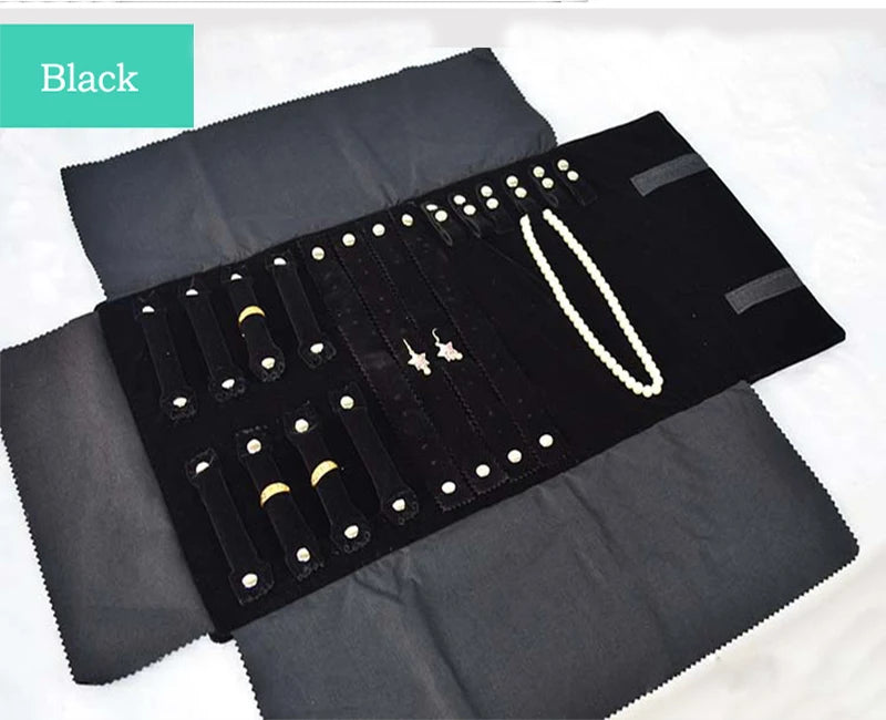 Portable Velvet Jewelry Set Display Storage Roll Bag Traval Carrying Pouch