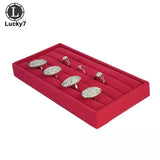 Velvet Ring Jewelry Display Tray Organizer Storage Box