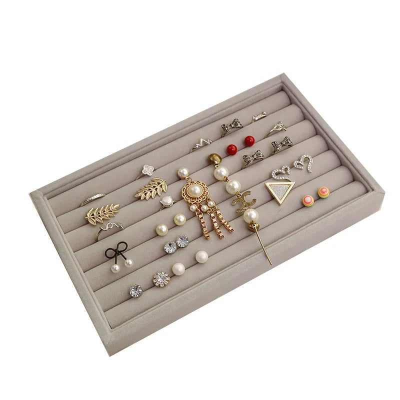 Portable Velvet Ring Jewelry Display Organizer Box Tray Holder Earring Case