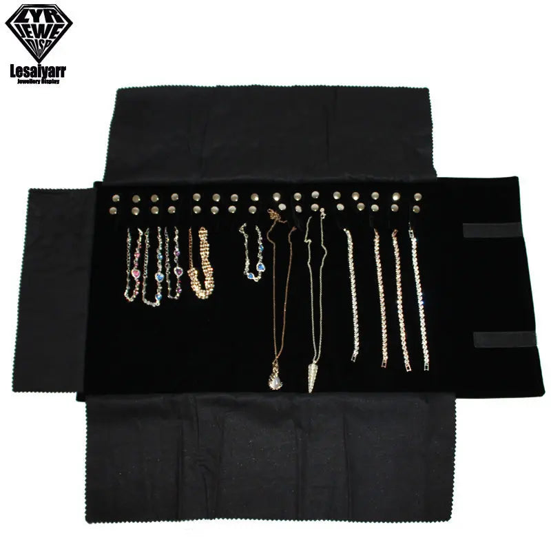Velvet Travel Jewelry Roll Bag Organizer for Necklace Chain Bracelet
