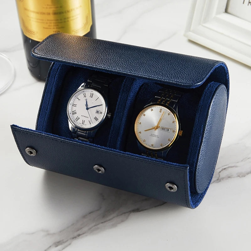 Vintage PU Leather Watch Storage Box with Slots for Travel
