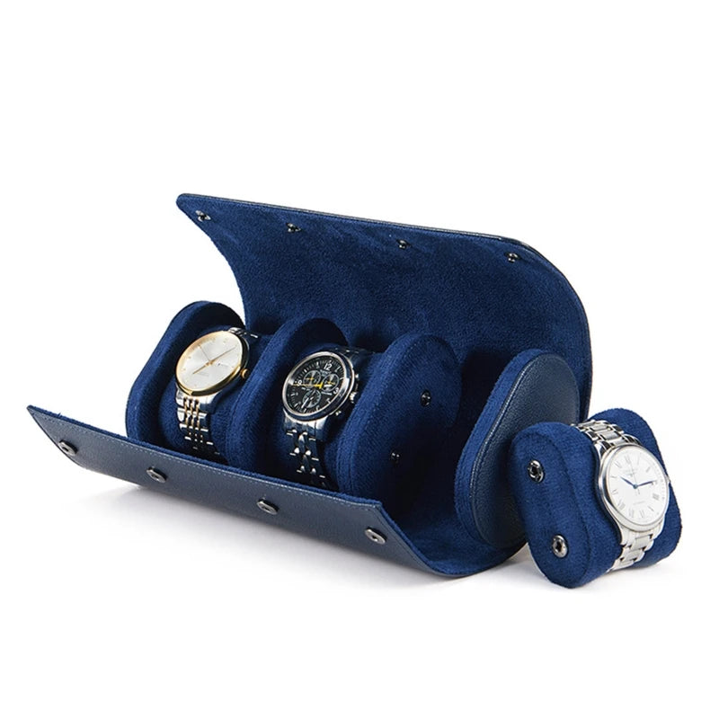 Vintage PU Leather Watch Storage Box with Slots for Travel