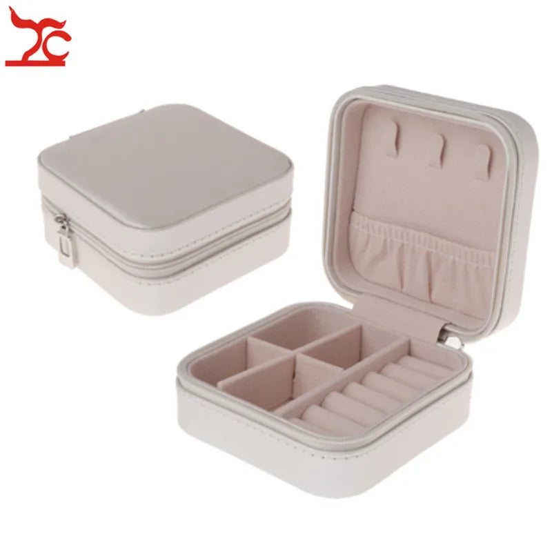 Portable Women Jewelry Box Cosmetic Zipper Leather Necklace Storage Case