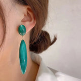 Green Oval Earring Women Silver Plating Jewelry HE23