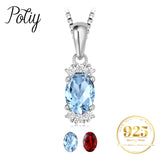 Potiy Sky Topaz Garnet Pendant Necklace 925 Sterling Silver for Women