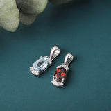 Potiy Sky Topaz Garnet Pendant Necklace 925 Sterling Silver for Women