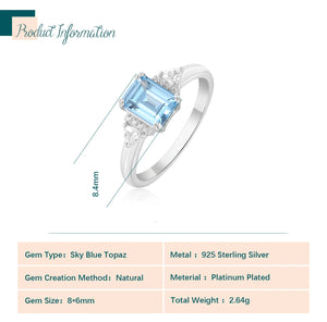 925 Silver Sky Topaz Emerald Cut Ring for Women