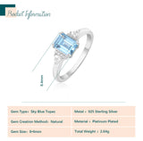 925 Silver Sky Topaz Emerald Cut Ring for Women