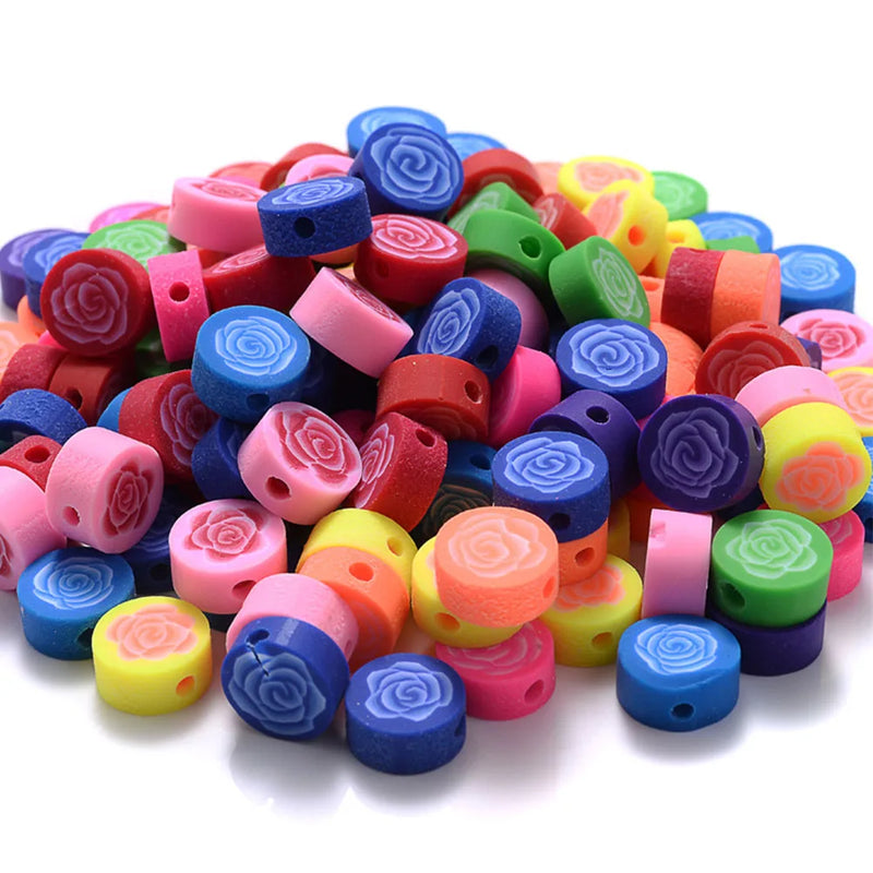100Pcs Round Rose Clay Spacer Beads DIY Jewelry Making 10mm
