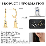 CZ Rocket Dangle Earrings S925 Silver Drops for Women
