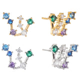 Colorful Cubic Zirconia Stud Earrings 925 Sterling Silver Hypoallergenic