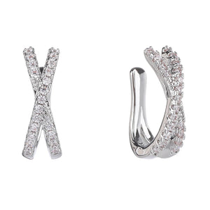 Cross Cuff Stud Earrings 925Sterling Zircon Clip CZ Earring