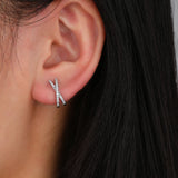 Cross Cuff Stud Earrings 925Sterling Zircon Clip CZ Earring