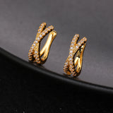 Cross Cuff Stud Earrings 925Sterling Zircon Clip CZ Earring