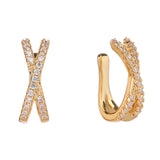 Cross Cuff Stud Earrings 925Sterling Zircon Clip CZ Earring