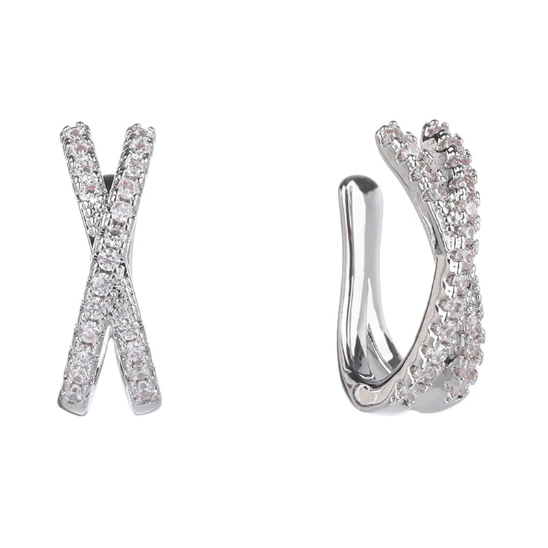 Cross Cuff Stud Earrings 925Sterling Zircon Clip CZ Earring