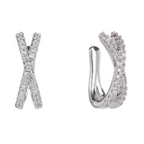 Cross Cuff Stud Earrings 925Sterling Zircon Clip CZ Earring