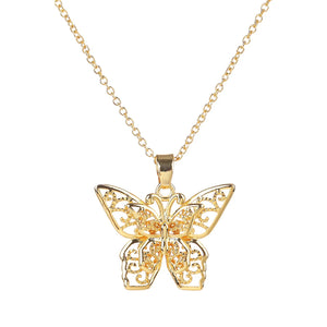 S925 Double Hollow Butterfly Pendant Chain Necklace 925 Sterling Silver