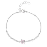 925 Silver Flower Tennis Bracelet CZ 18K Plated for Women