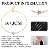 925 Silver Flower Tennis Bracelet CZ 18K Plated for Women