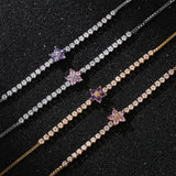 925 Silver Flower Tennis Bracelet CZ 18K Plated for Women