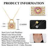 Heart Lock Chain Necklace Cubic Zirconia Pendant S925 925 Sterling Silver