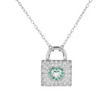 Heart Lock Chain Necklace Cubic Zirconia Pendant S925 925 Sterling Silver