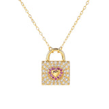 Heart Lock Chain Necklace Cubic Zirconia Pendant S925 925 Sterling Silver
